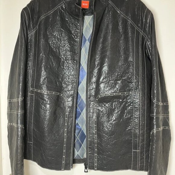 Hugo Boss Lamb Brown leather Racer jkt SZ 46R Casual SUPERB - Picture 3 of 16
